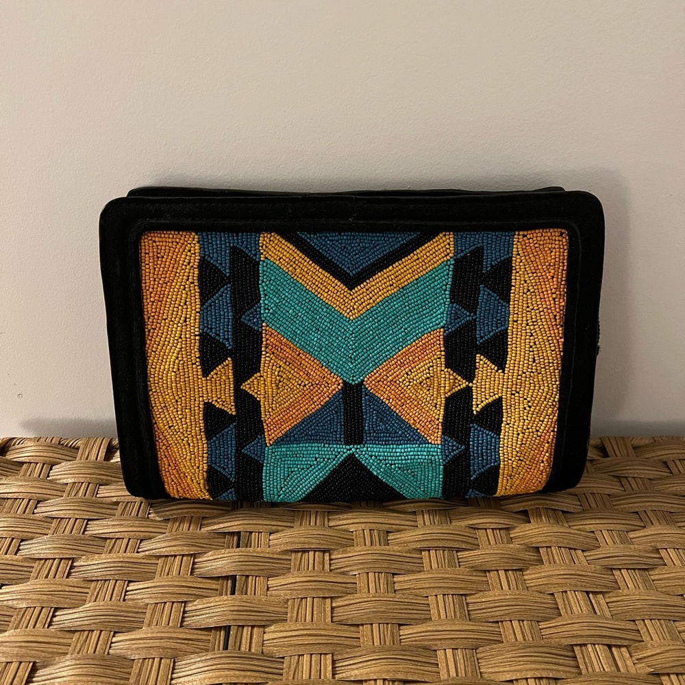 Suede Leather Clutch with Beads